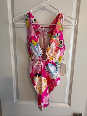 Bright Pink Floral Ring-Front One-Piece Swimsuit - Sunshine 79
